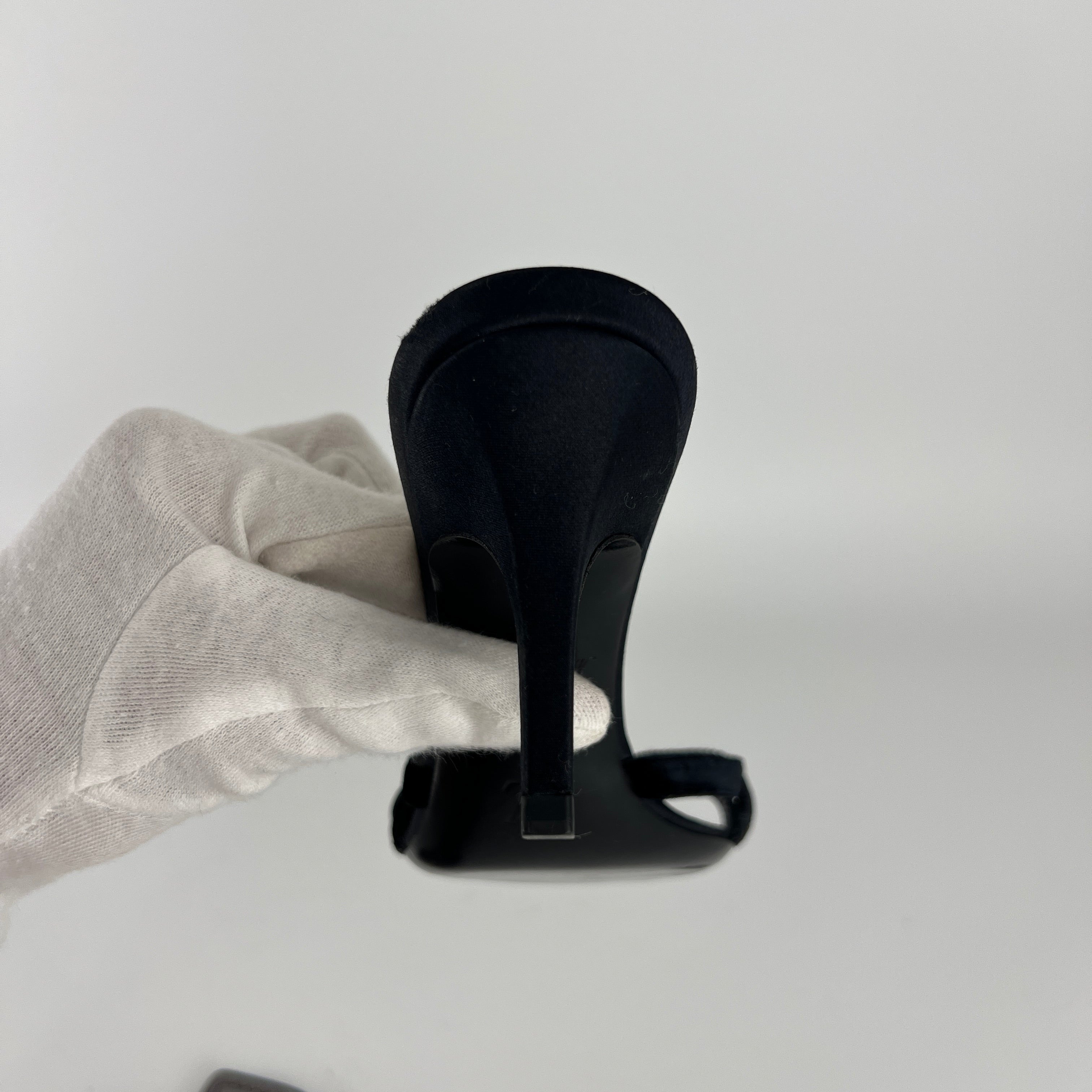 Louis Vuitton | Flower Bijou Black Velvet Silk Strappy Slide Mules (34.5)