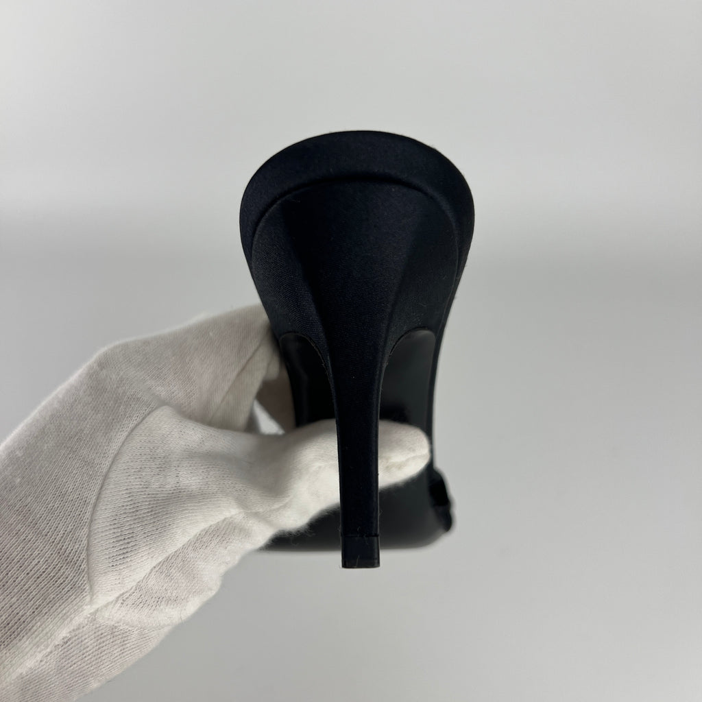 Louis Vuitton | Flower Bijou Black Velvet Silk Strappy Slide Mules (34.5)