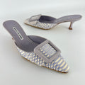 Manolo Blahnik | Lilac Exotic Leather Pointed Toe Linen Buckle Maysale Mules (37.5)