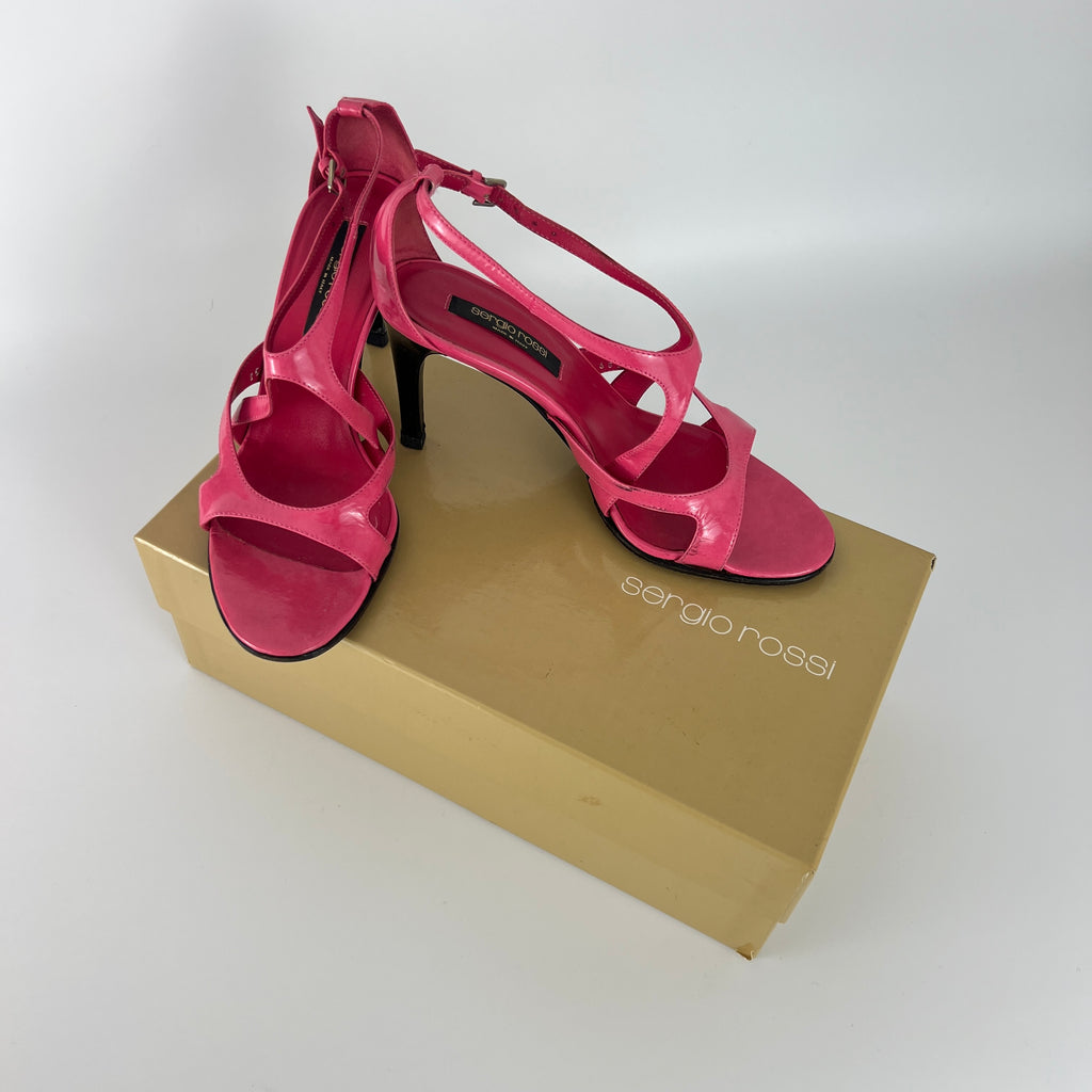 Sergio Rossi | Pink Patent Leather Strappy Sandal Stiletto Heels (35)