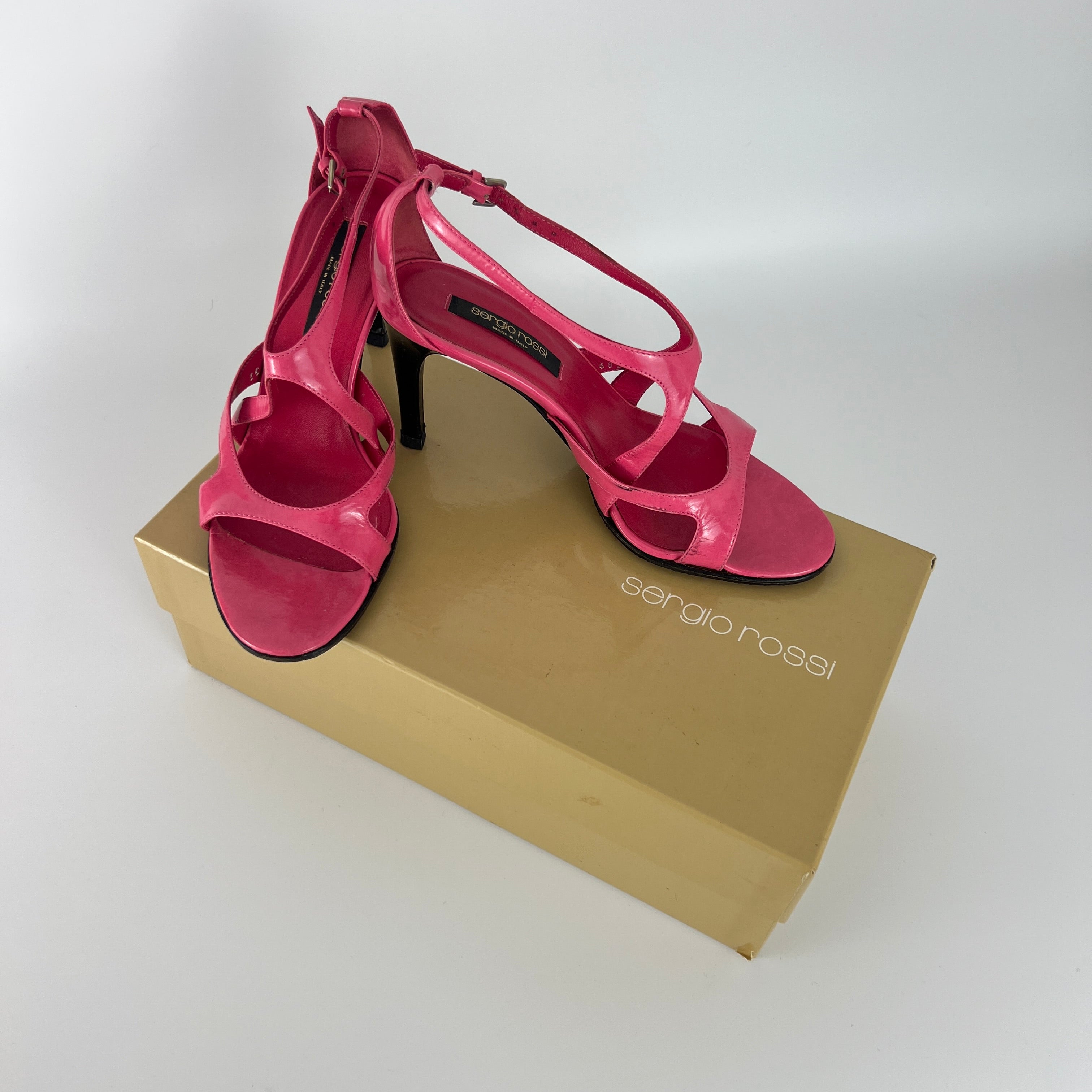 Sergio Rossi | Pink Patent Leather Strappy Sandal Stiletto Heels (35)