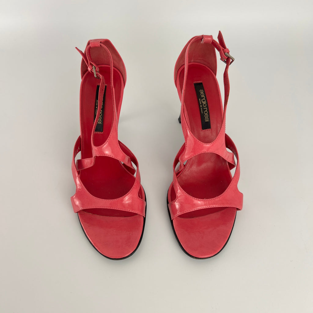 Sergio Rossi | Pink Patent Leather Strappy Sandal Stiletto Heels (35)