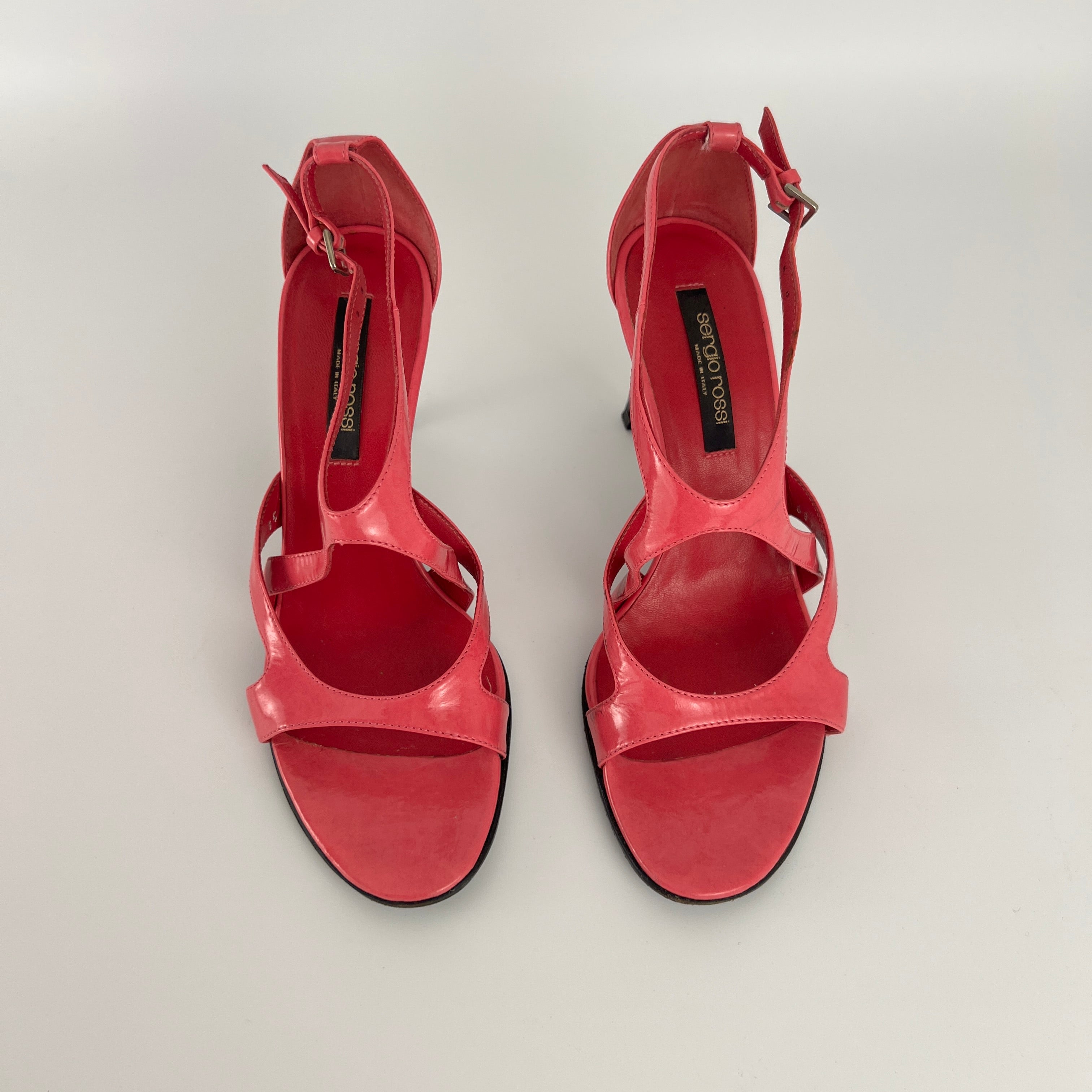 Sergio Rossi | Pink Patent Leather Strappy Sandal Stiletto Heels (35)
