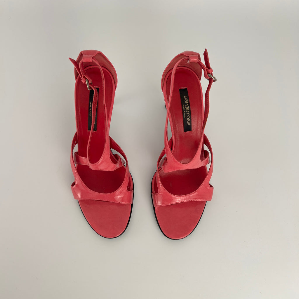 Sergio Rossi | Pink Patent Leather Strappy Sandal Stiletto Heels (35)