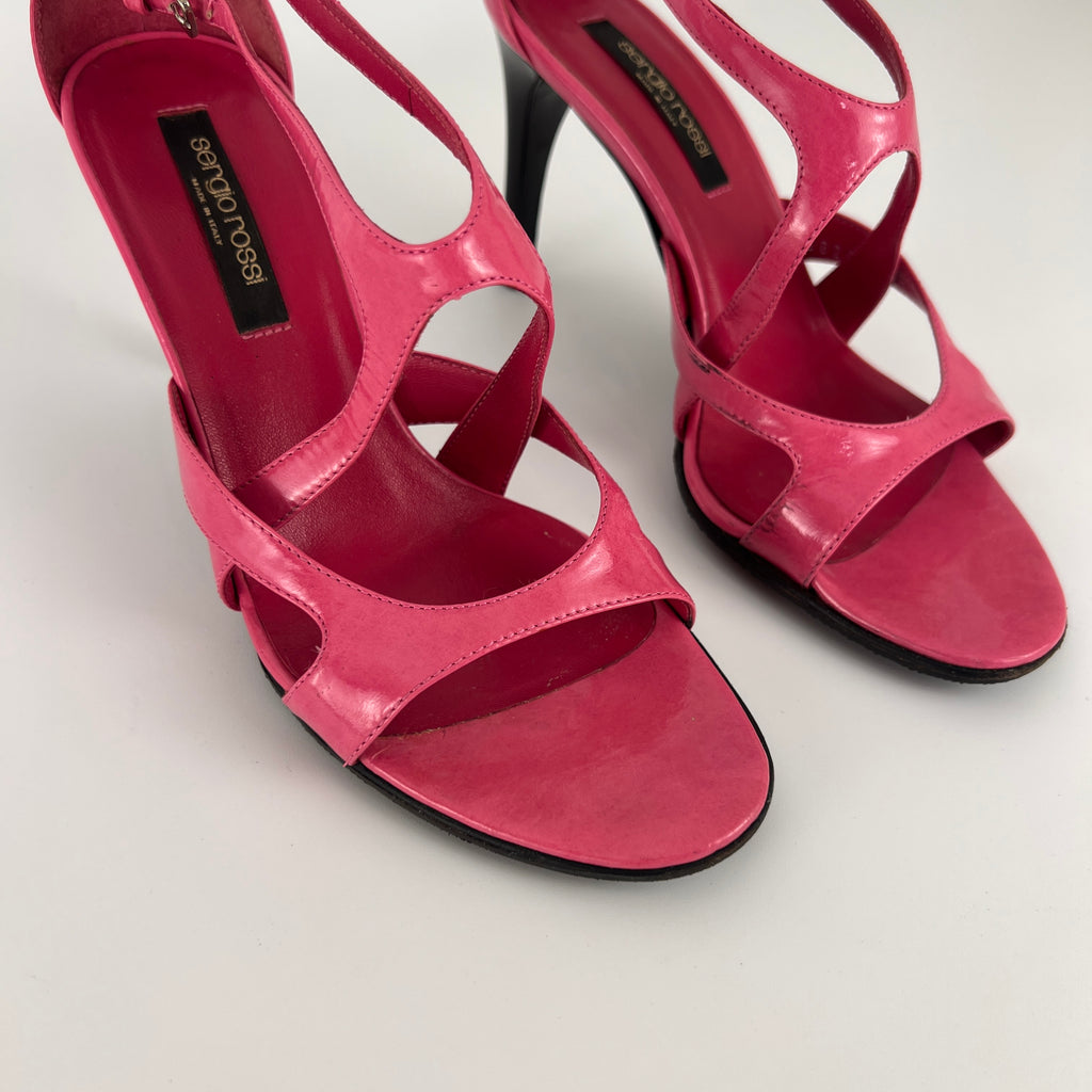 Sergio Rossi | Pink Patent Leather Strappy Sandal Stiletto Heels (35)