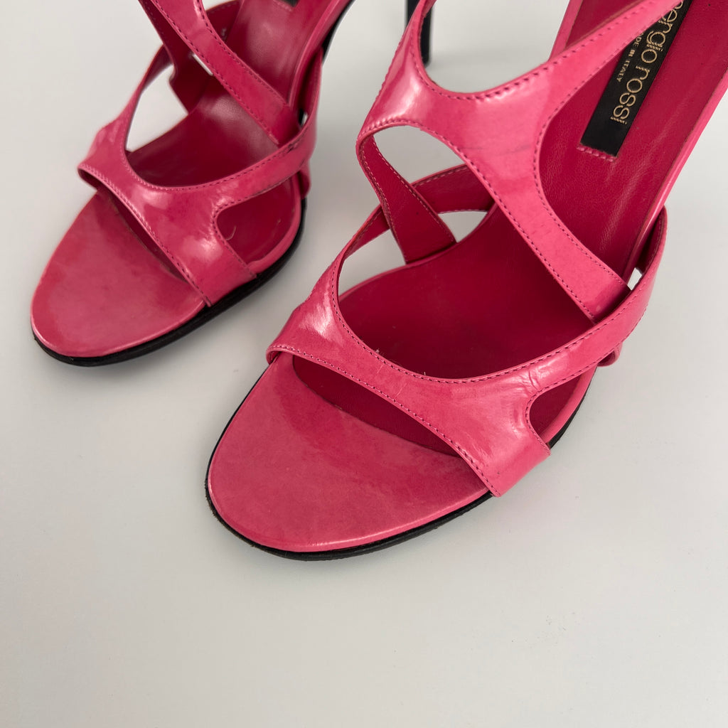 Sergio Rossi | Pink Patent Leather Strappy Sandal Stiletto Heels (35)