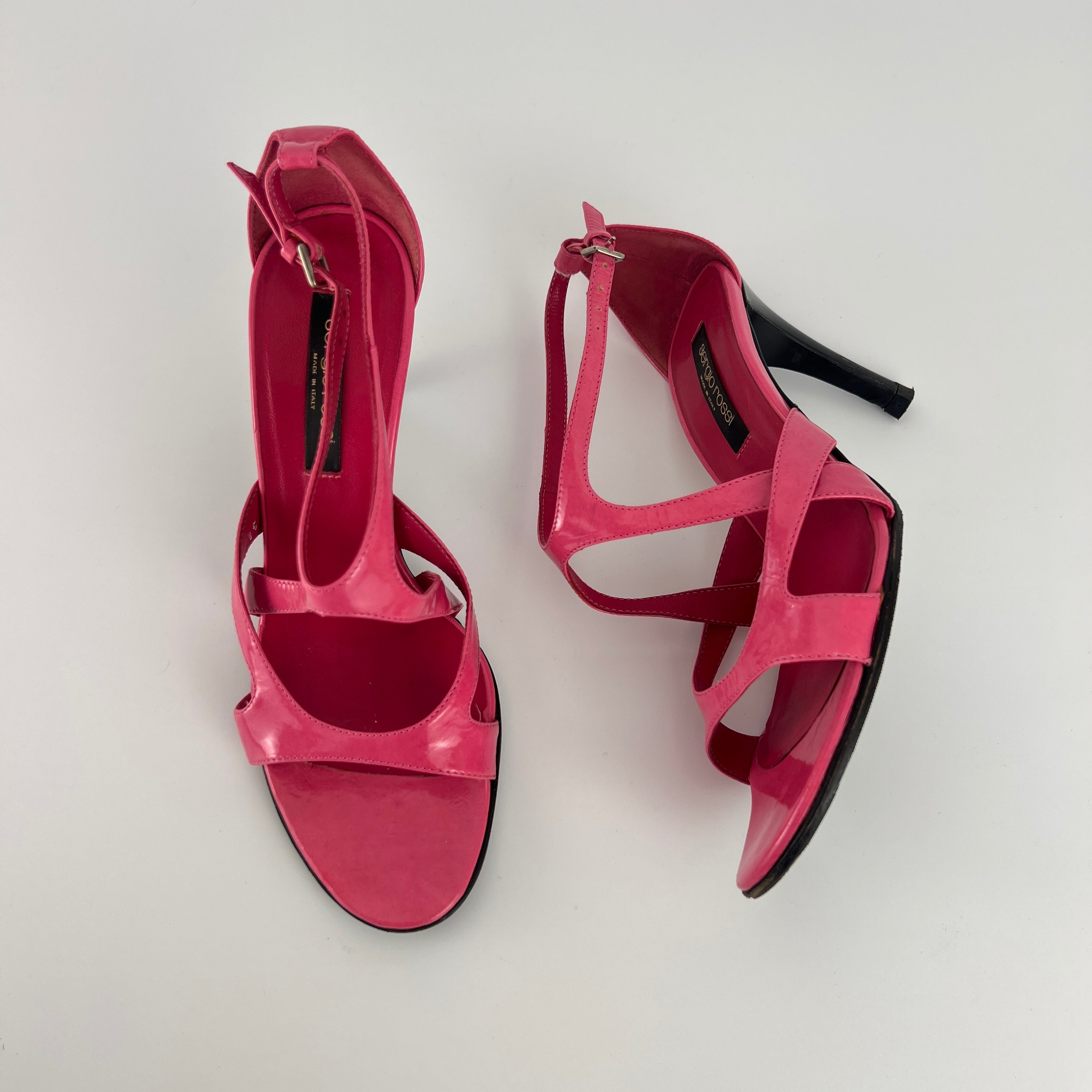 Sergio Rossi | Pink Patent Leather Strappy Sandal Stiletto Heels (35)