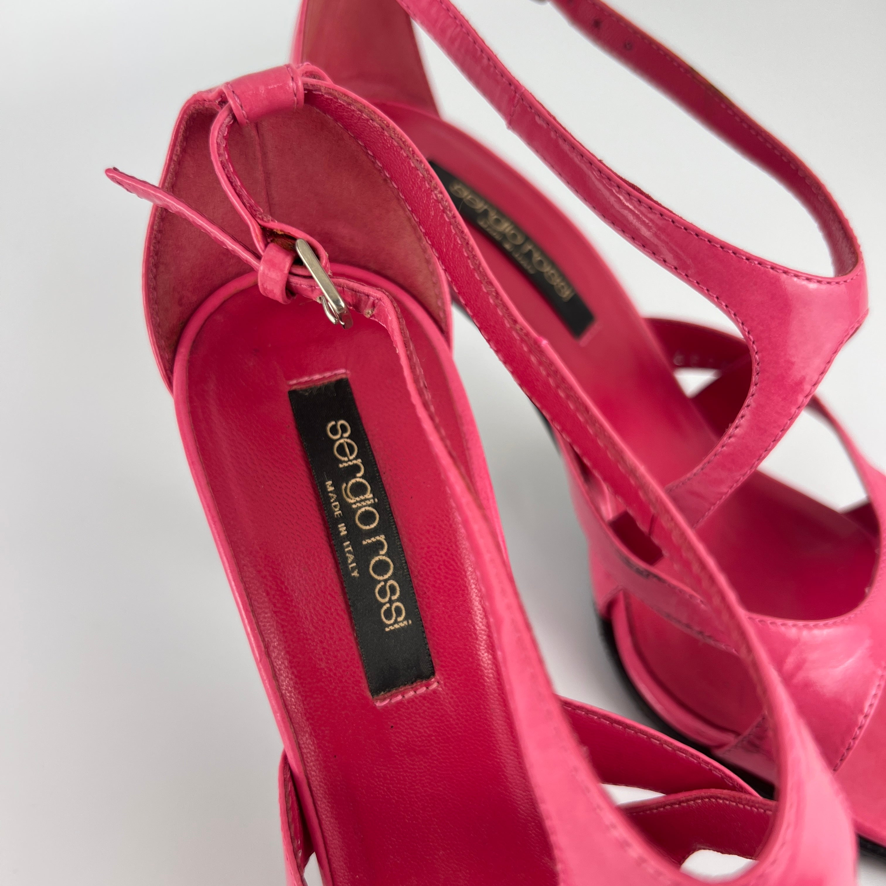 Sergio Rossi | Pink Patent Leather Strappy Sandal Stiletto Heels (35)