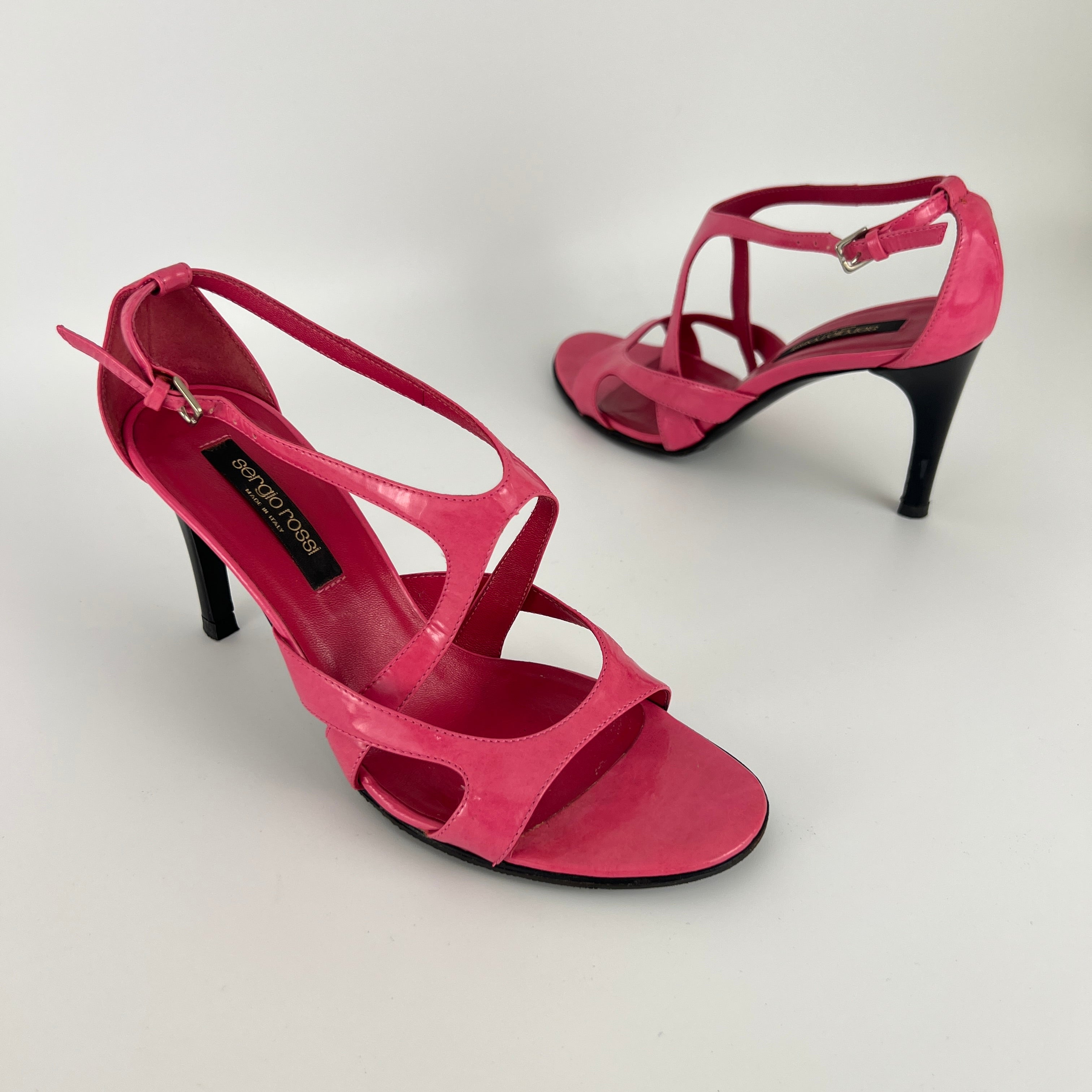 Sergio Rossi | Pink Patent Leather Strappy Sandal Stiletto Heels (35)