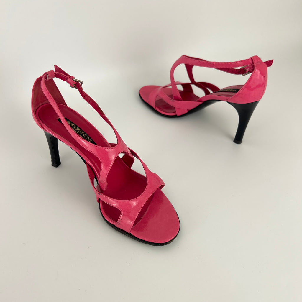 Sergio Rossi | Pink Patent Leather Strappy Sandal Stiletto Heels (35)