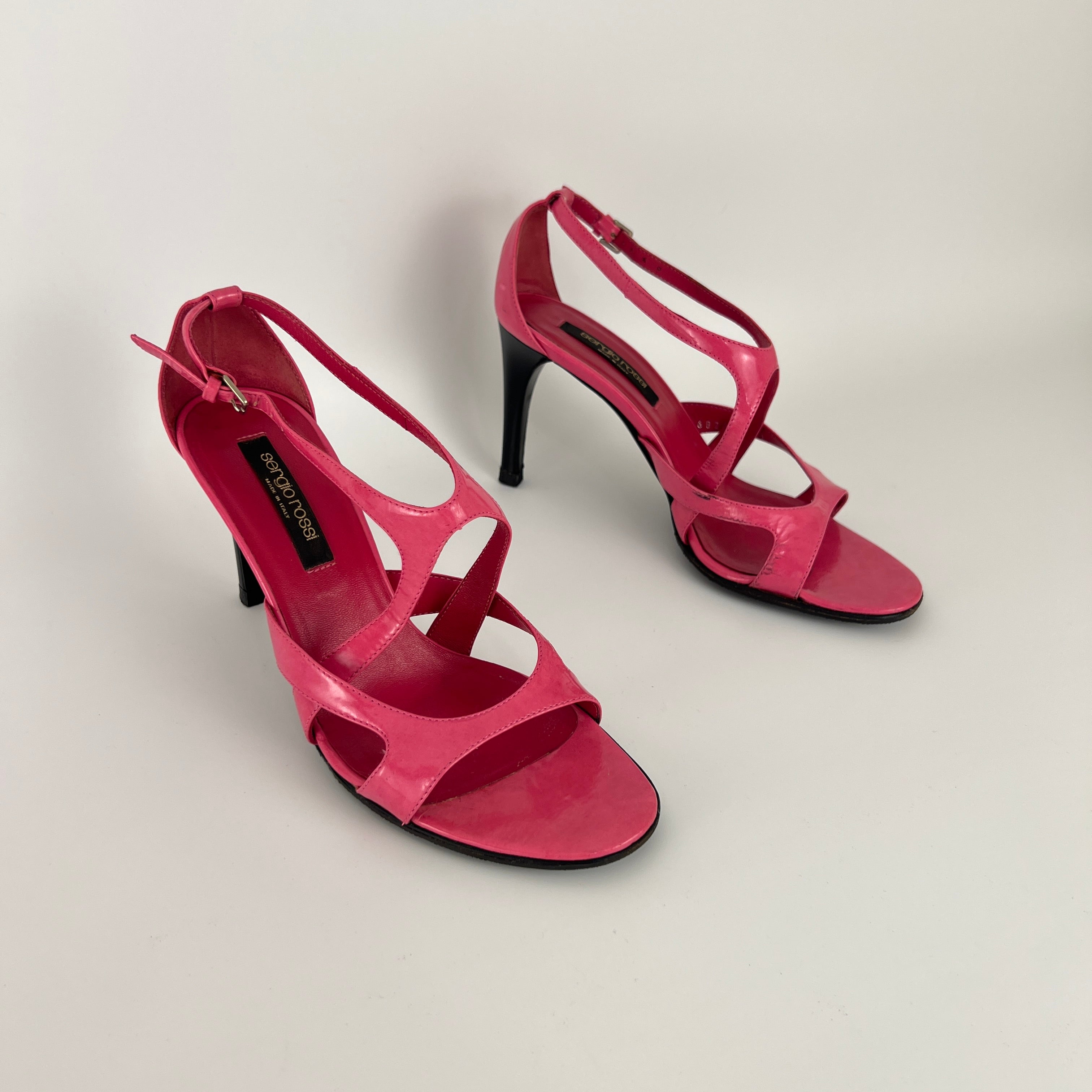 Sergio Rossi | Pink Patent Leather Strappy Sandal Stiletto Heels (35)