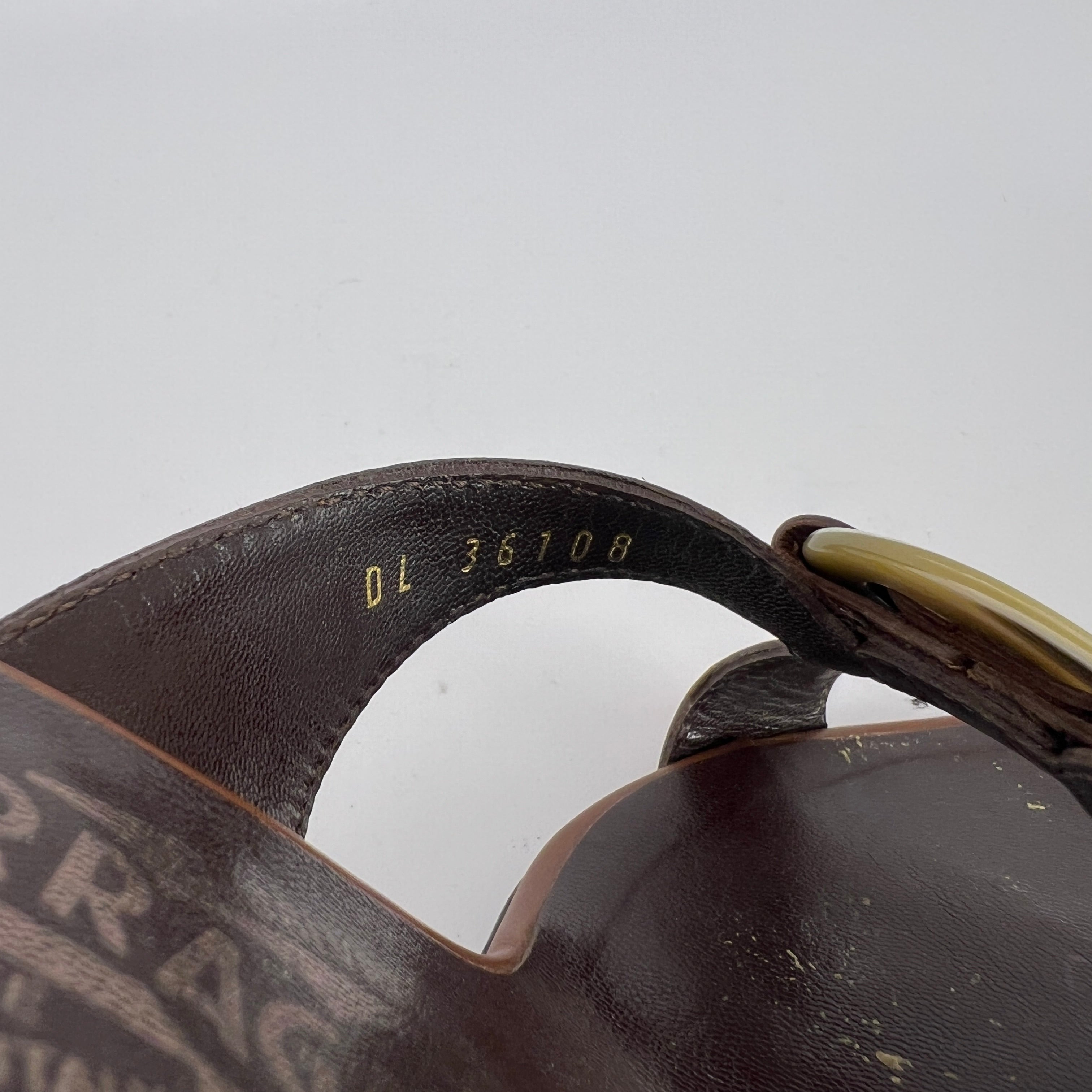Ferragamo | Brown Leather Logo Horn Plate Dual Strap Mules (37.5)