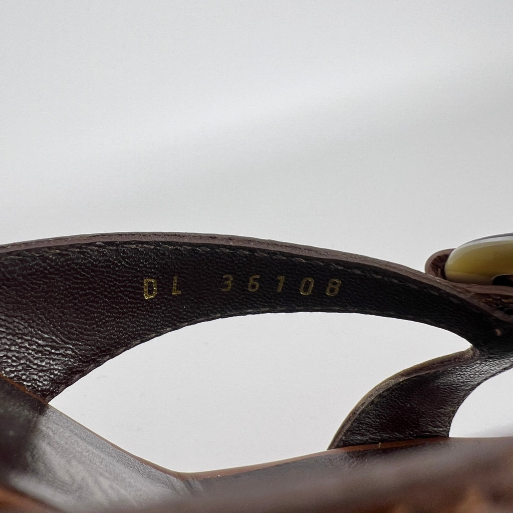 Ferragamo | Brown Leather Logo Horn Plate Dual Strap Mules (37.5)