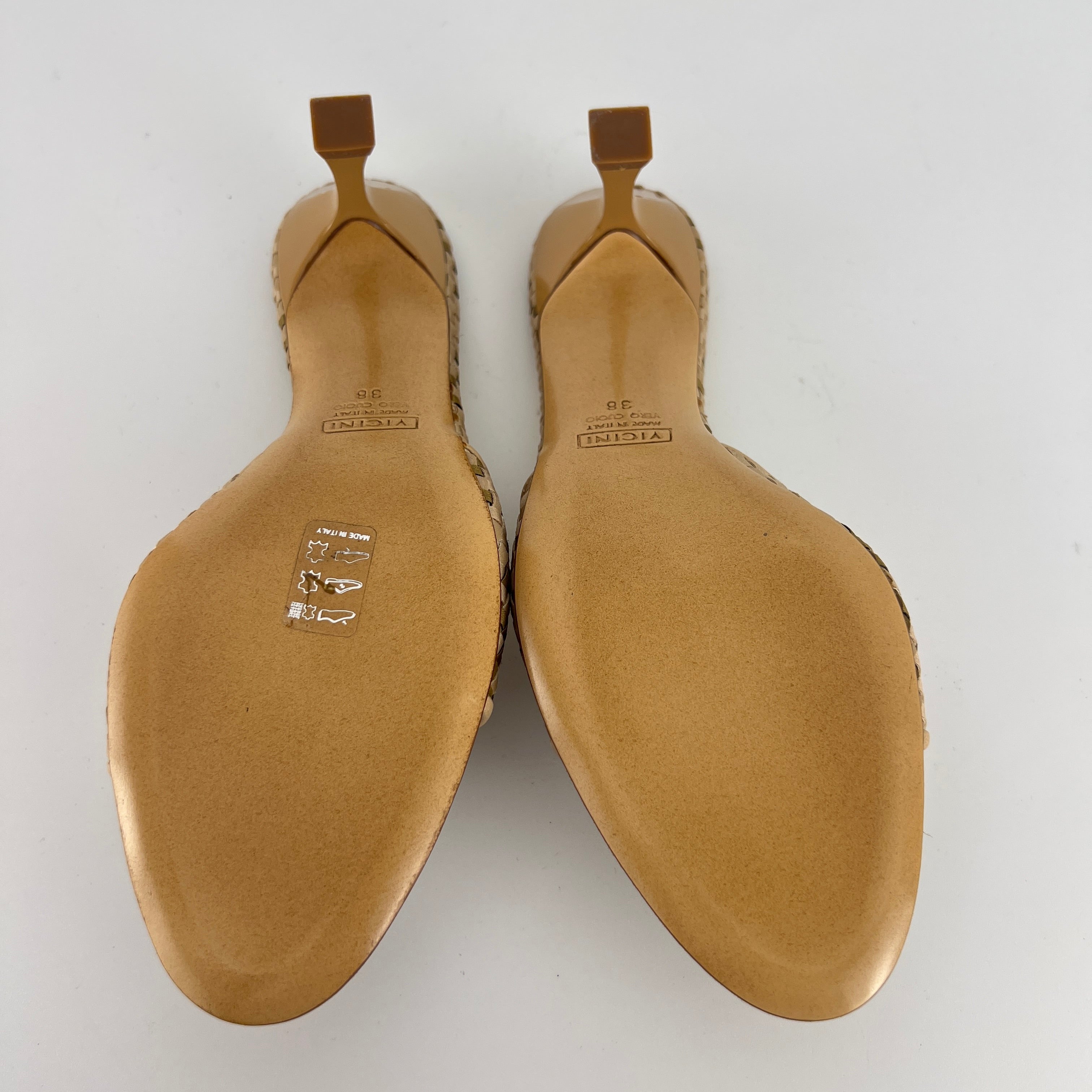 Giuseppe Zanotti | Beige Woven Intrecciato Mid Heel Open Toe Mules (38)