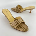 Giuseppe Zanotti | Beige Woven Intrecciato Mid Heel Open Toe Mules (38)