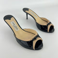 Jimmy Choo | Black Patent Leather Dainty Bow Black Tan Mules (36.5)