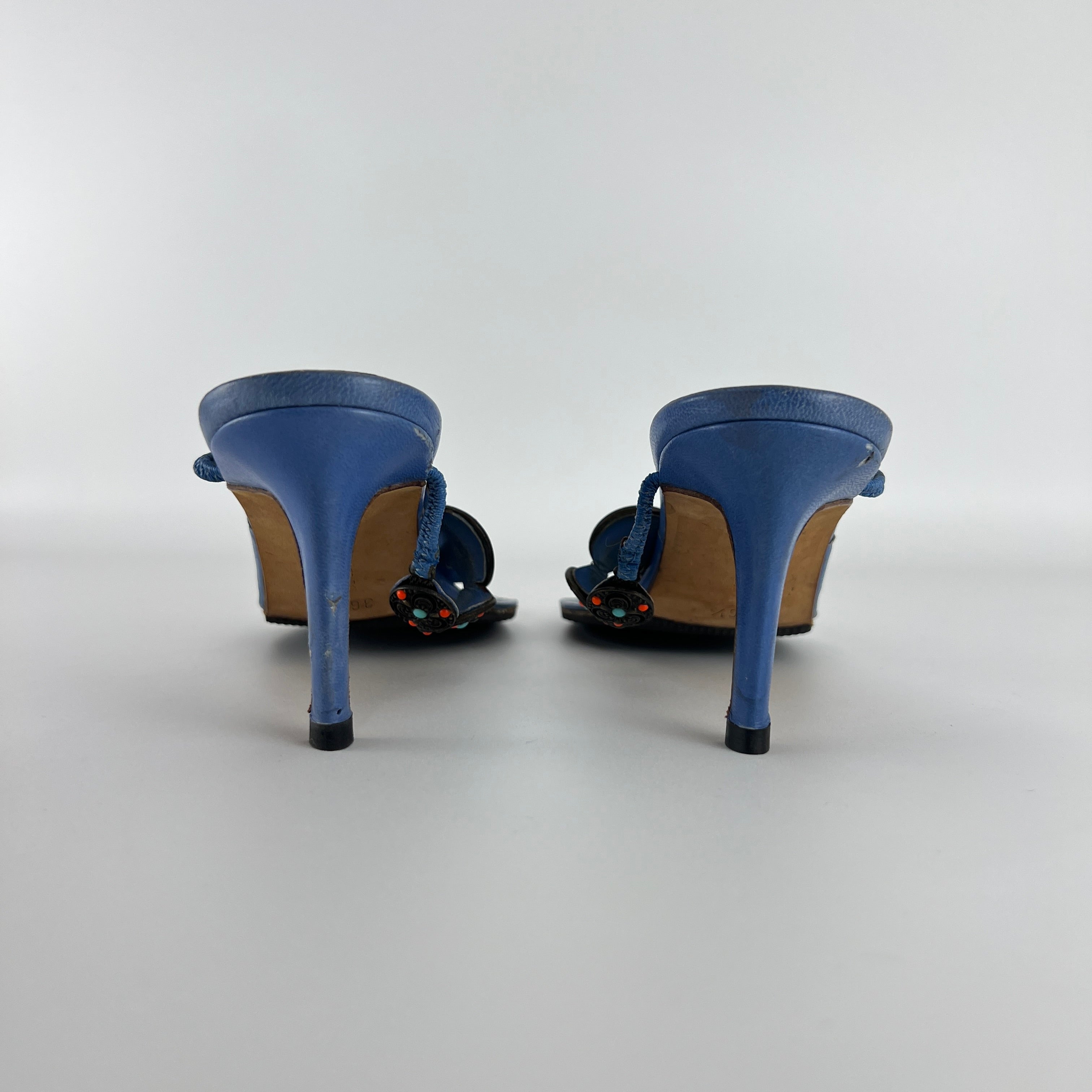 Manolo Blahnik | Blue Thong Turquoise Gem Metal Details Heels (36.5)