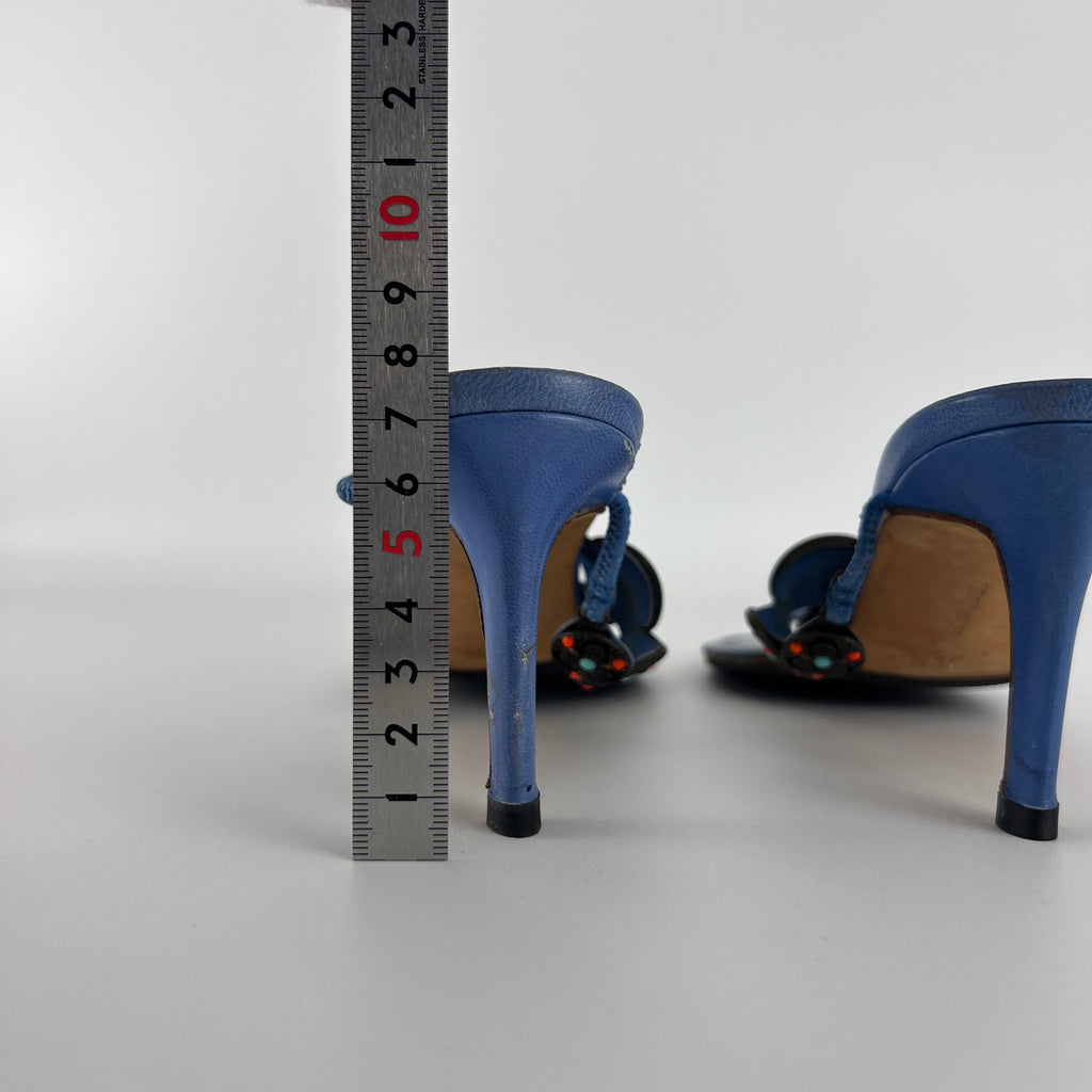 Manolo Blahnik | Blue Thong Turquoise Gem Metal Details Heels (36.5)