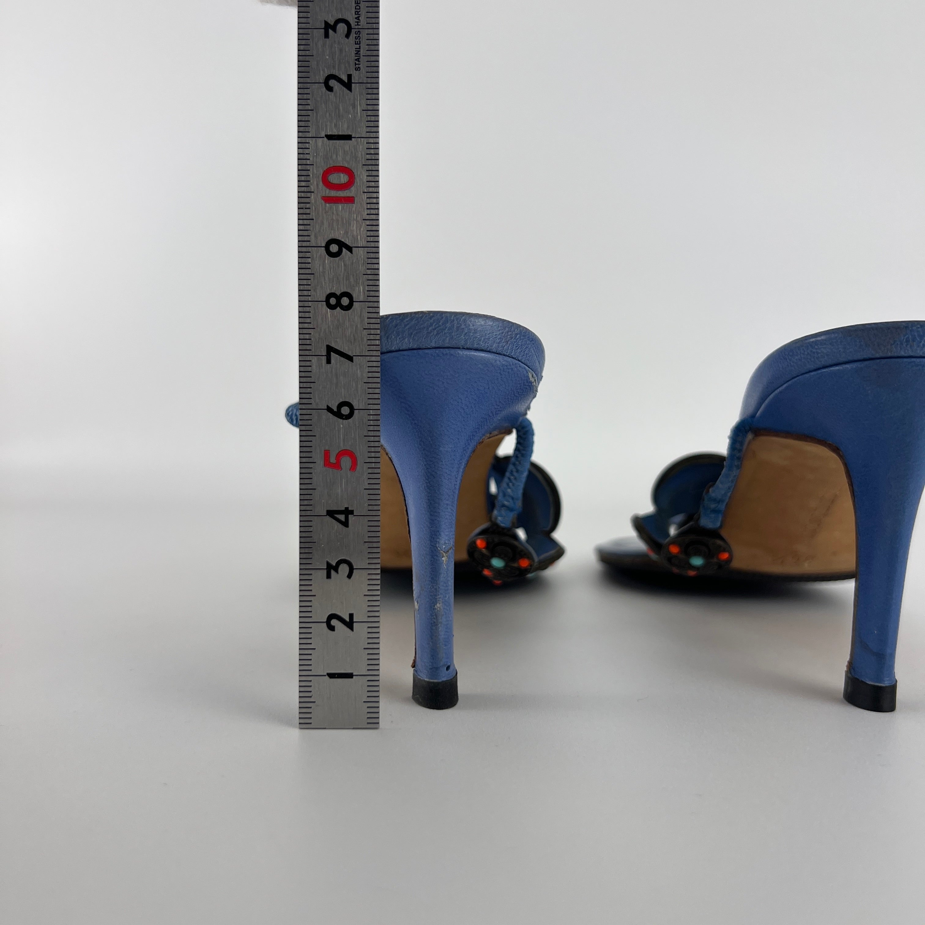 Manolo Blahnik | Blue Thong Turquoise Gem Metal Details Heels (36.5)