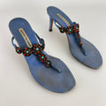 Manolo Blahnik | Blue Thong Turquoise Gem Metal Details Heels (36.5)
