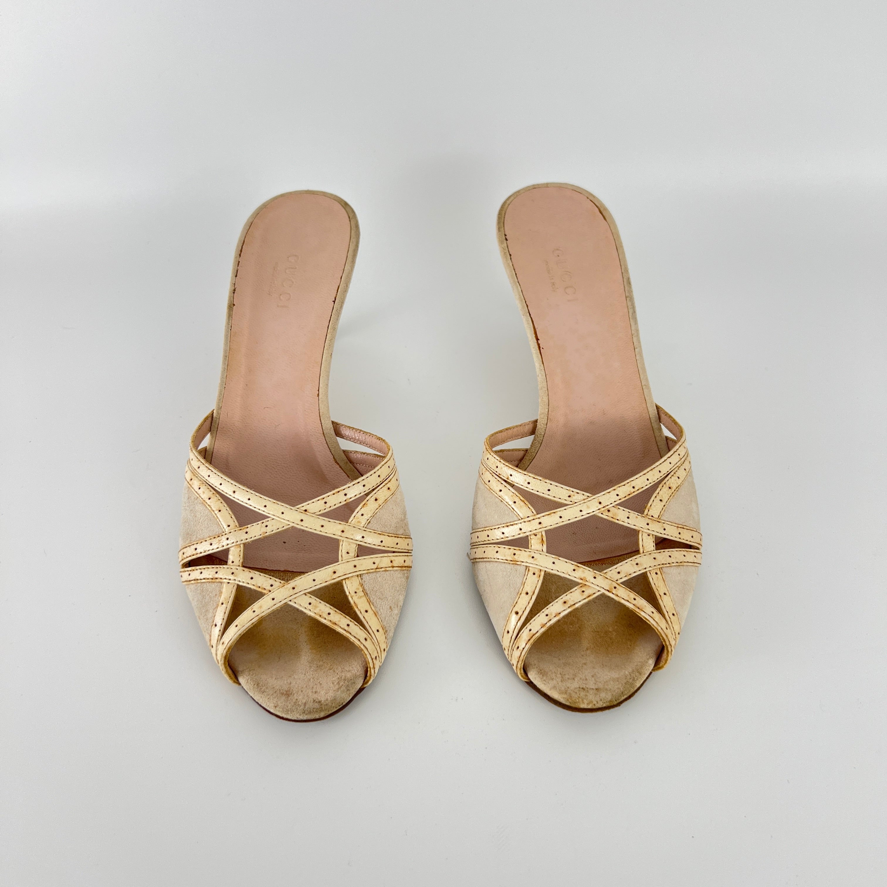 Gucci | Cream Beige Suede Leather Strappy Sandal Slide Mules (36)