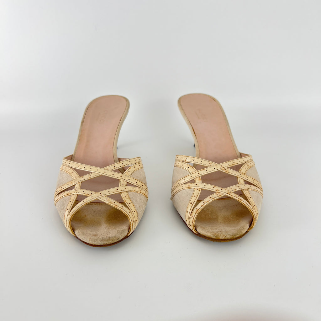 Gucci | Cream Beige Suede Leather Strappy Sandal Slide Mules (36)