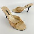 Bruno Magli | Rhinestone Buckle Creme Animal Print Embossed Mules (37)