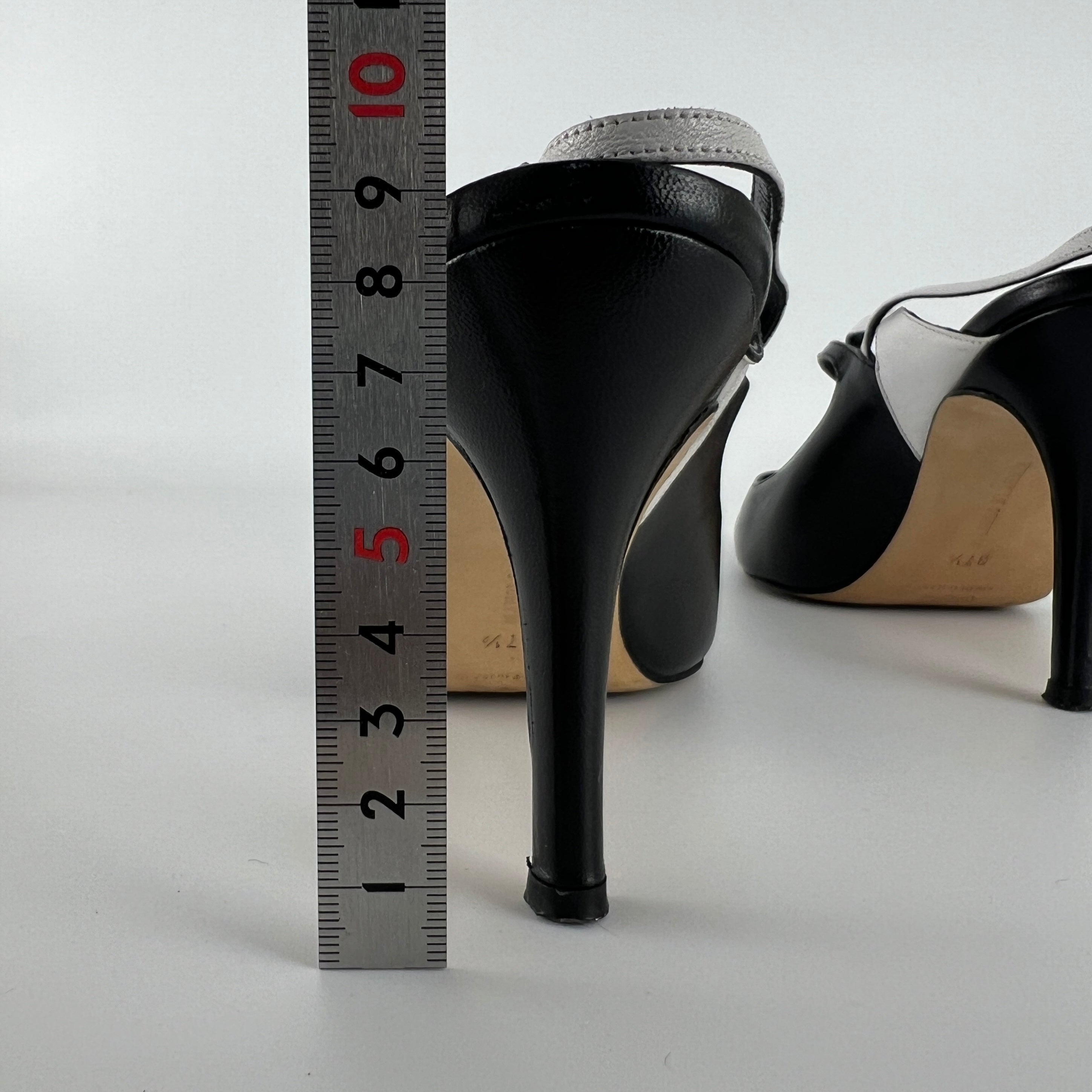 Manolo Blahnik | Black White Pointed Toe Strappy Open Back Heels (37.5)