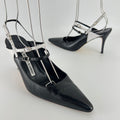 Manolo Blahnik | Black White Pointed Toe Strappy Open Back Heels (37.5)