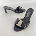 Ferragamo | Black Leather Silver Logo Buckle Slide Sandal Mules (5.5 , 35.5)