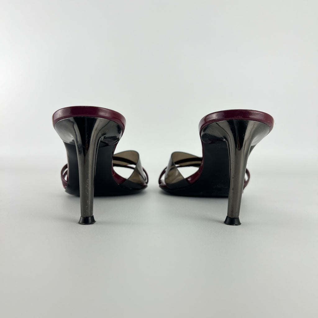 Sergio Rossi | Metallic Purple PVC Strap Silver Heel Mules (36)