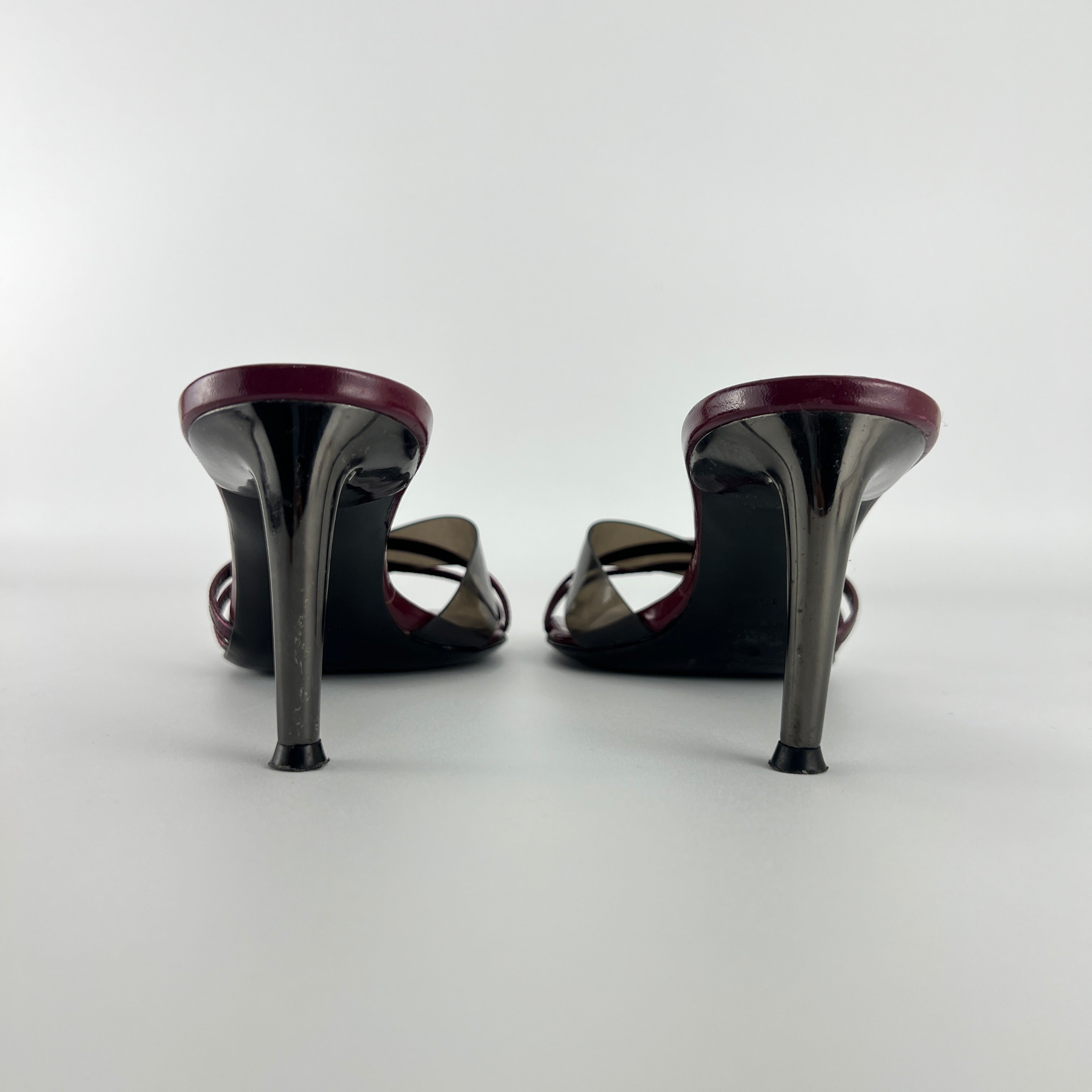 Sergio Rossi | Metallic Purple PVC Strap Silver Heel Mules (36)
