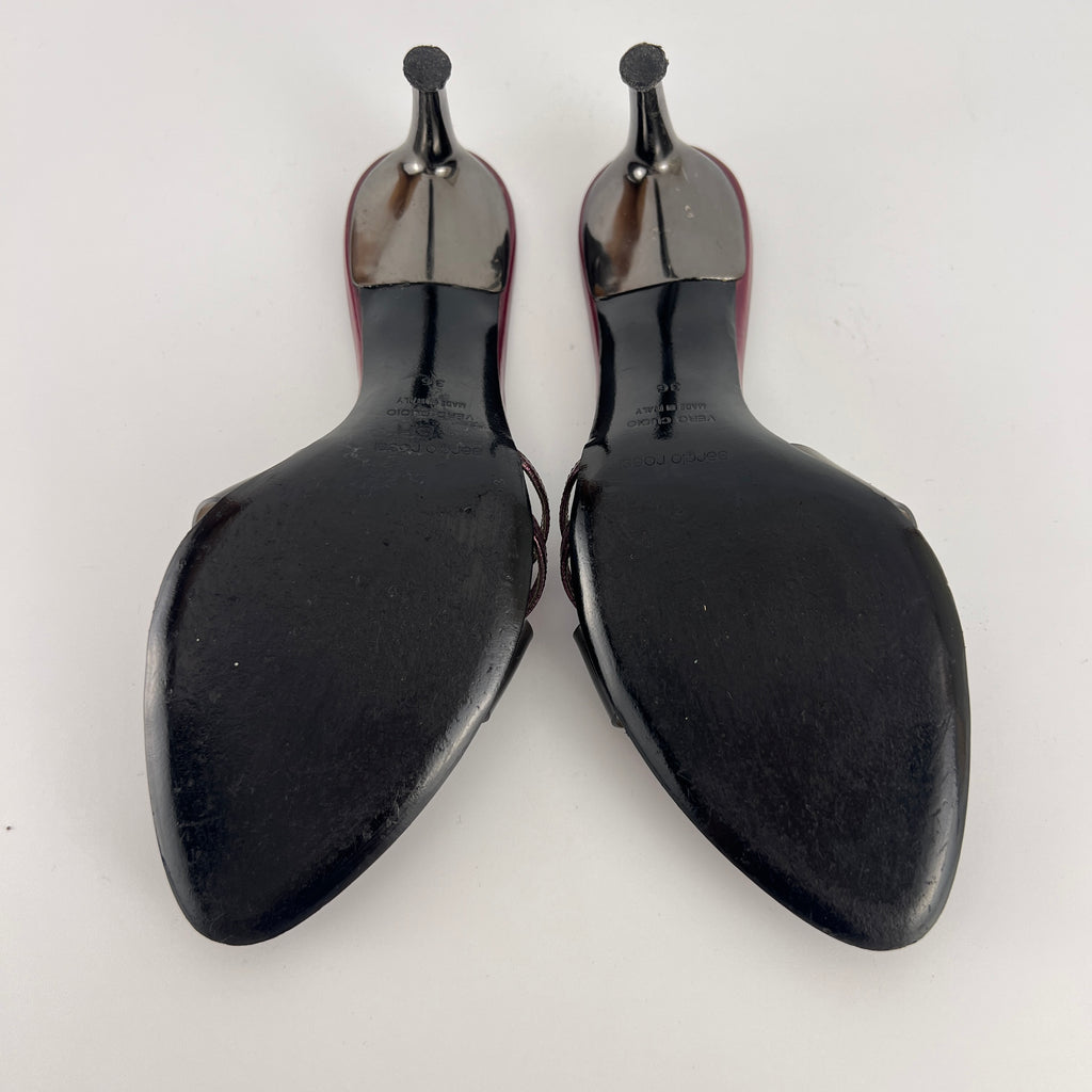 Sergio Rossi | Metallic Purple PVC Strap Silver Heel Mules (36)