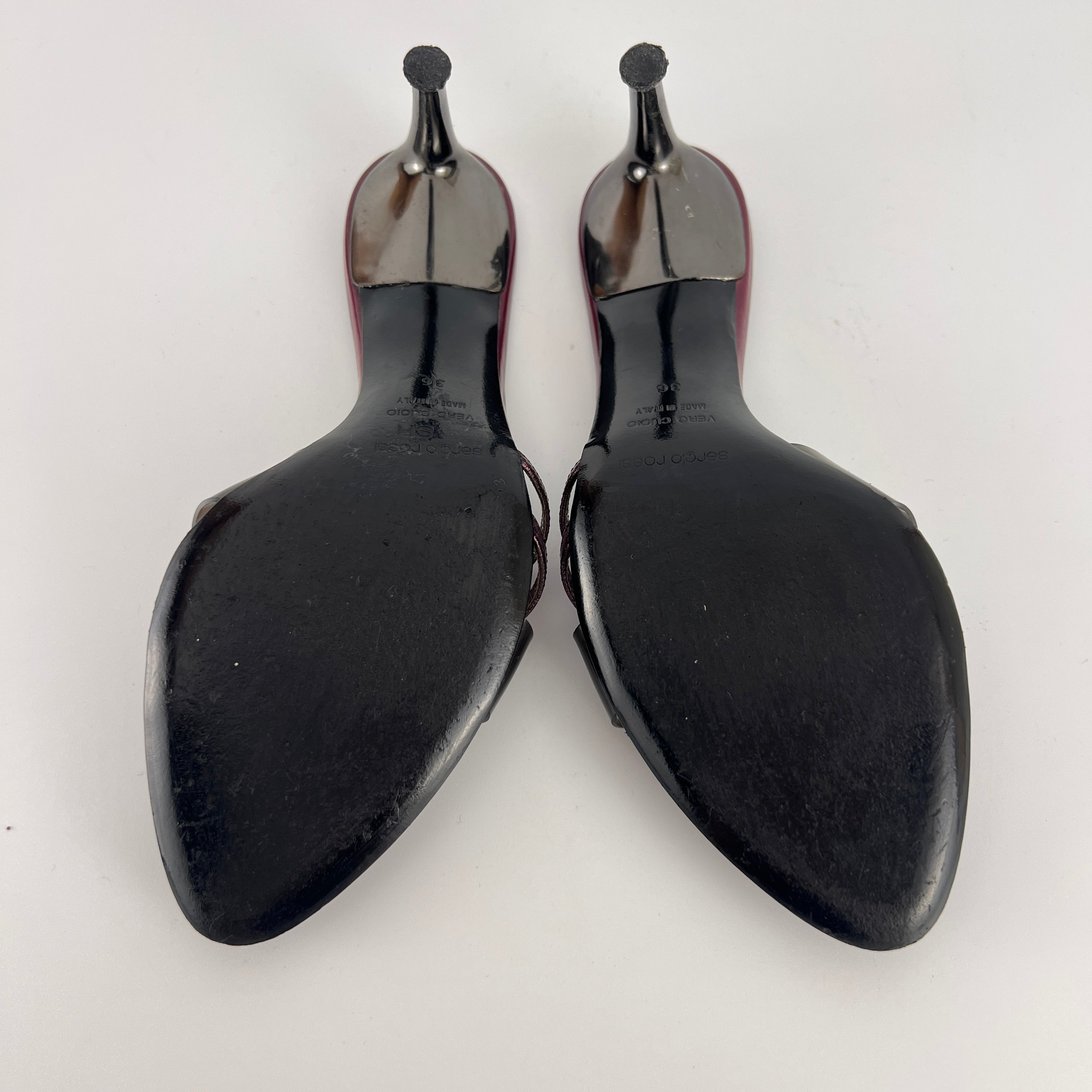 Sergio Rossi | Metallic Purple PVC Strap Silver Heel Mules (36)