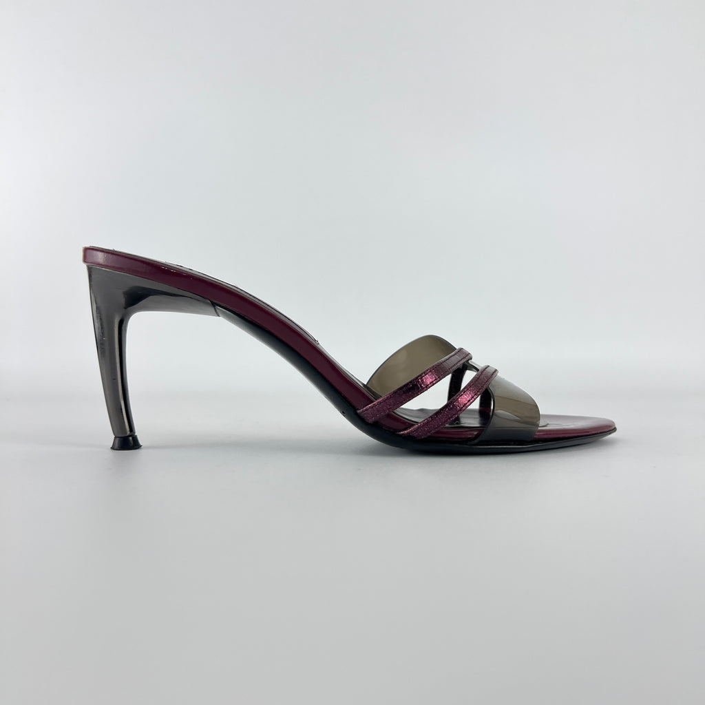 Sergio Rossi | Metallic Purple PVC Strap Silver Heel Mules (36)