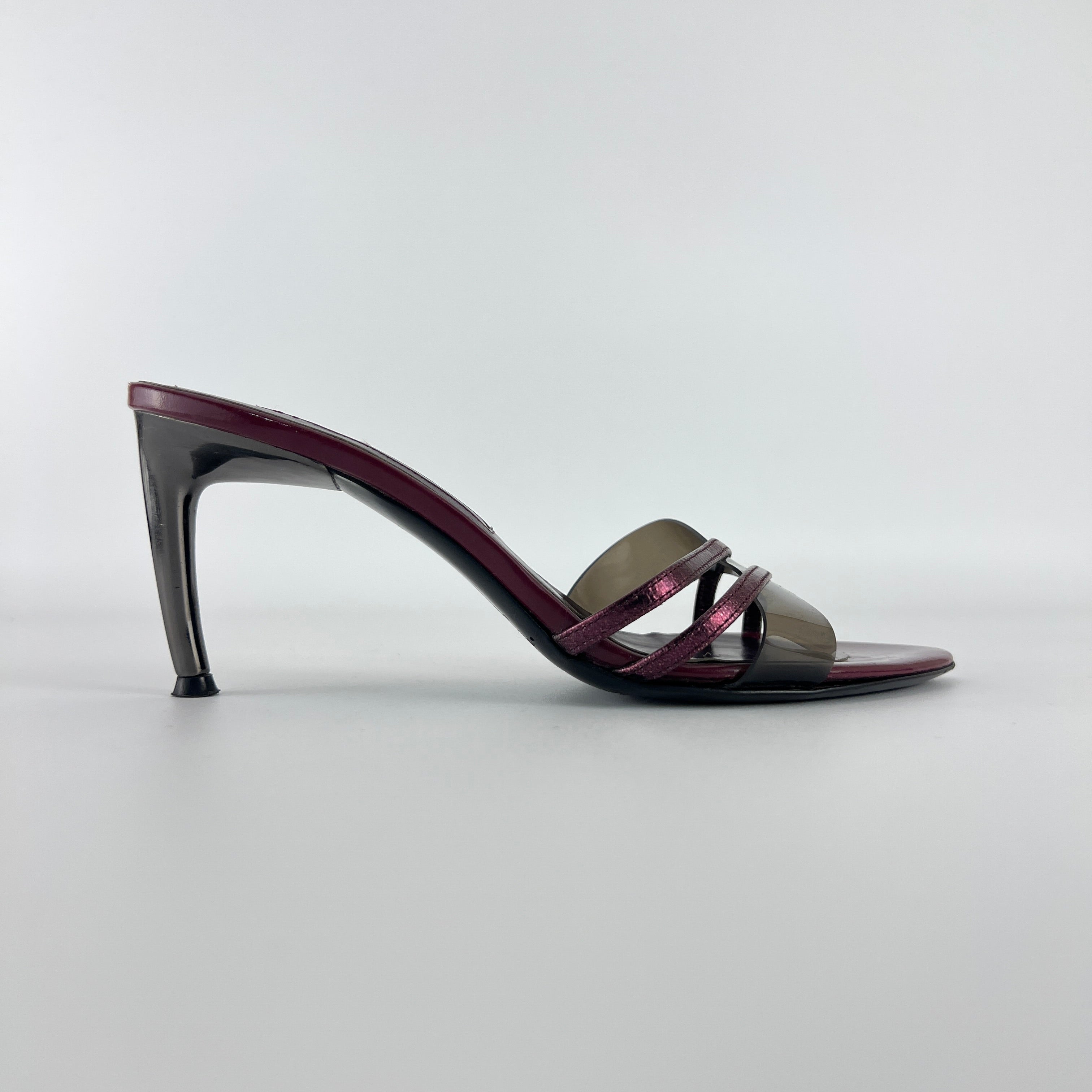 Sergio Rossi | Metallic Purple PVC Strap Silver Heel Mules (36)