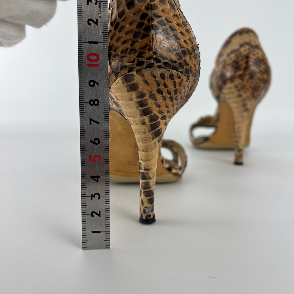 Manolo Blahnik | Drina Leopard Print Snake Leather Gold Jewel Heels (36.5)