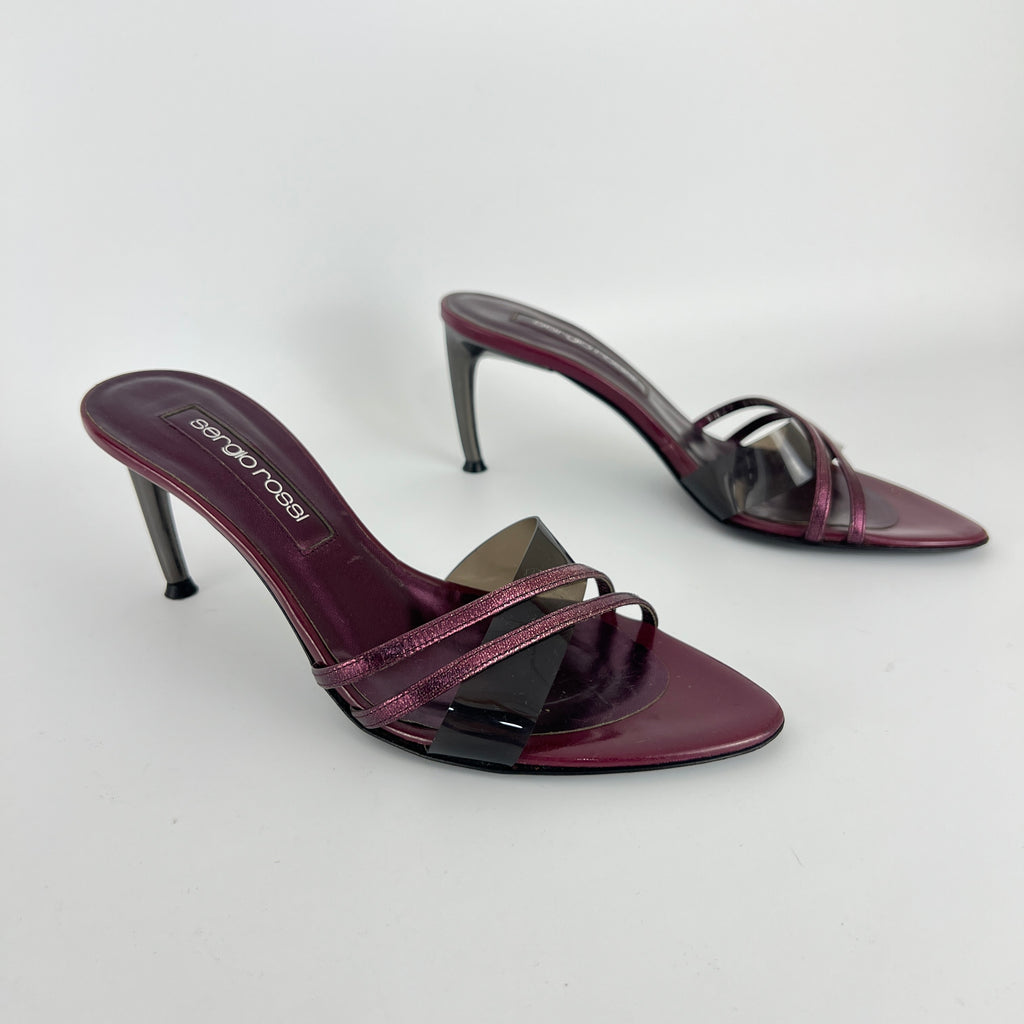 Sergio Rossi | Metallic Purple PVC Strap Silver Heel Mules (36)