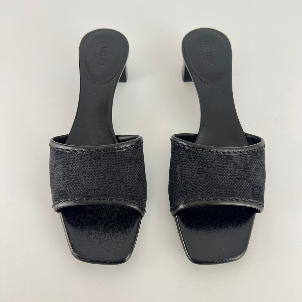 Gucci | Black Canvas GG Monogram Mid Heel Block Heels (35.5)