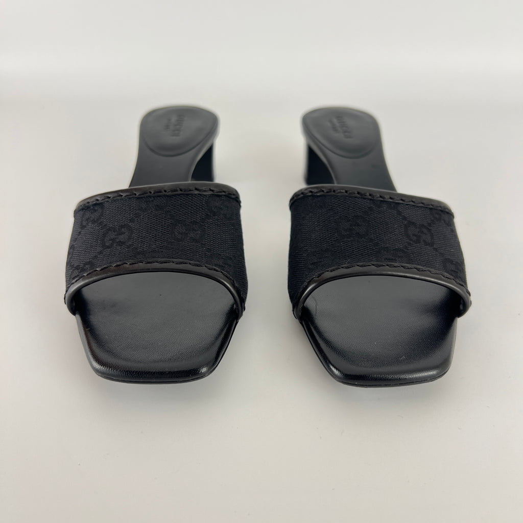 Gucci | Black Canvas GG Monogram Mid Heel Block Heels (35.5)