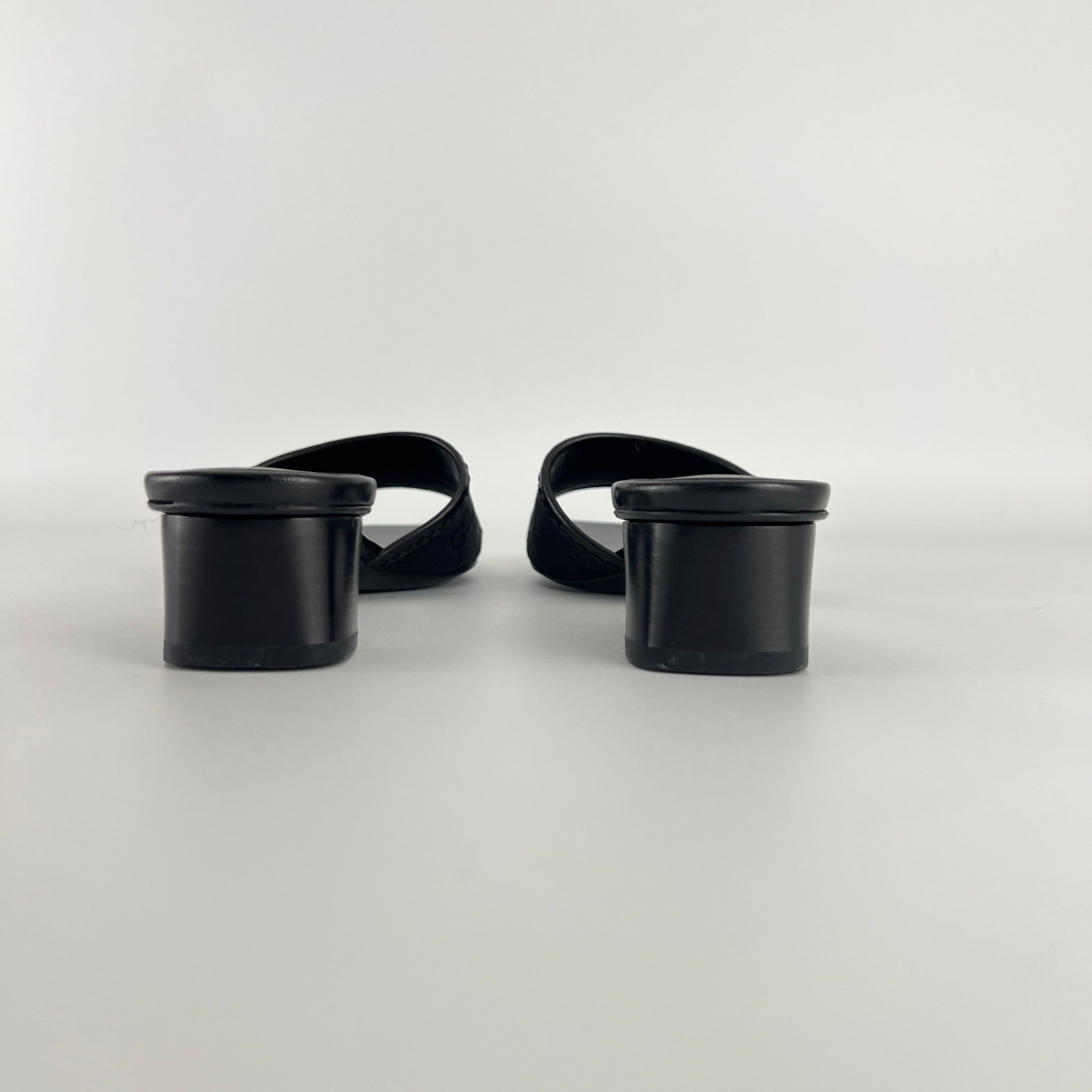 Gucci | Black Canvas GG Monogram Mid Heel Block Heels (35.5)