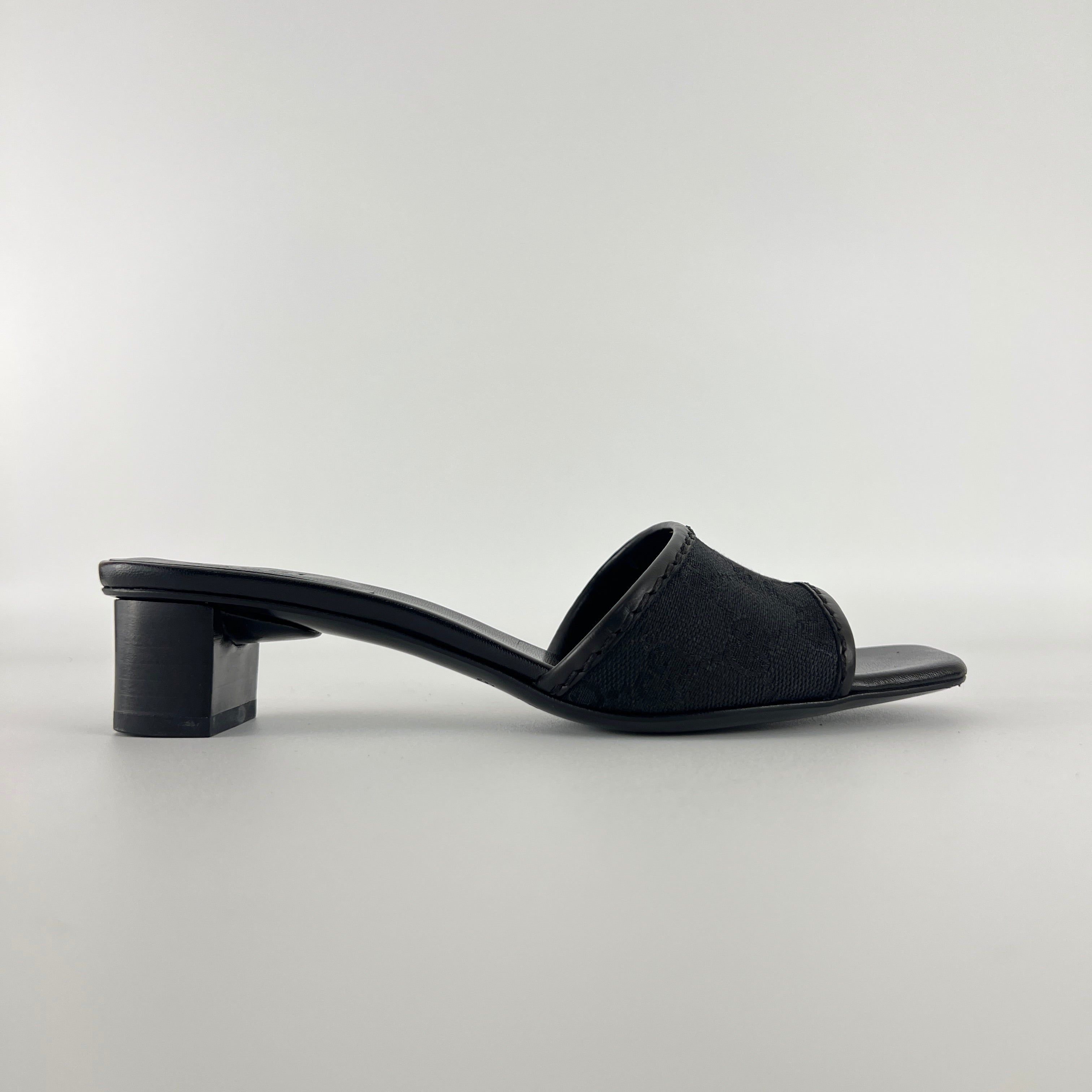 Gucci | Black Canvas GG Monogram Mid Heel Block Heels (35.5)