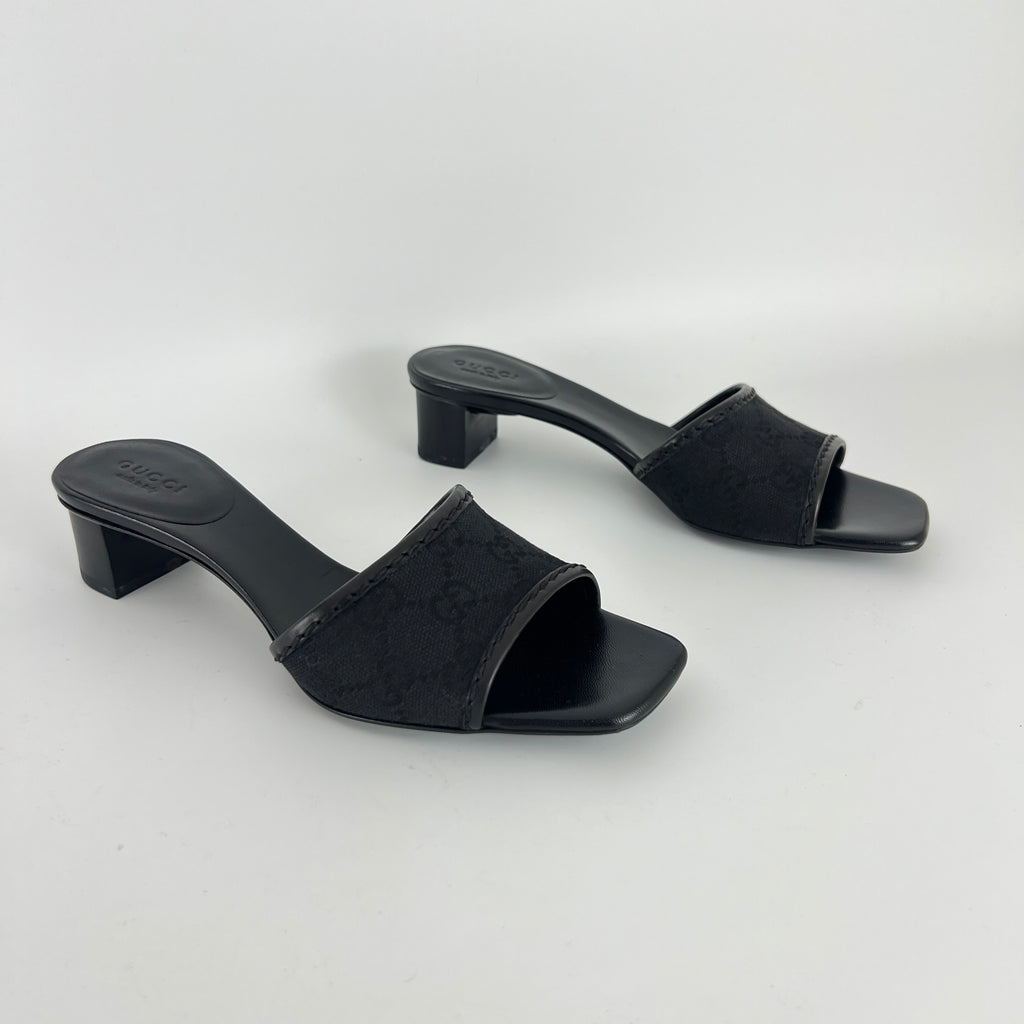 Gucci | Black Canvas GG Monogram Mid Heel Block Heels (35.5)