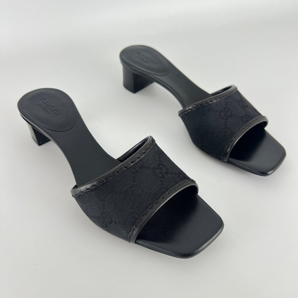 Gucci | Black Canvas GG Monogram Mid Heel Block Heels (35.5)