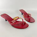 Hermes | Vintage Red Leather Thong H Buckle Top Stitch Sandal Kitten Mules (35.5)
