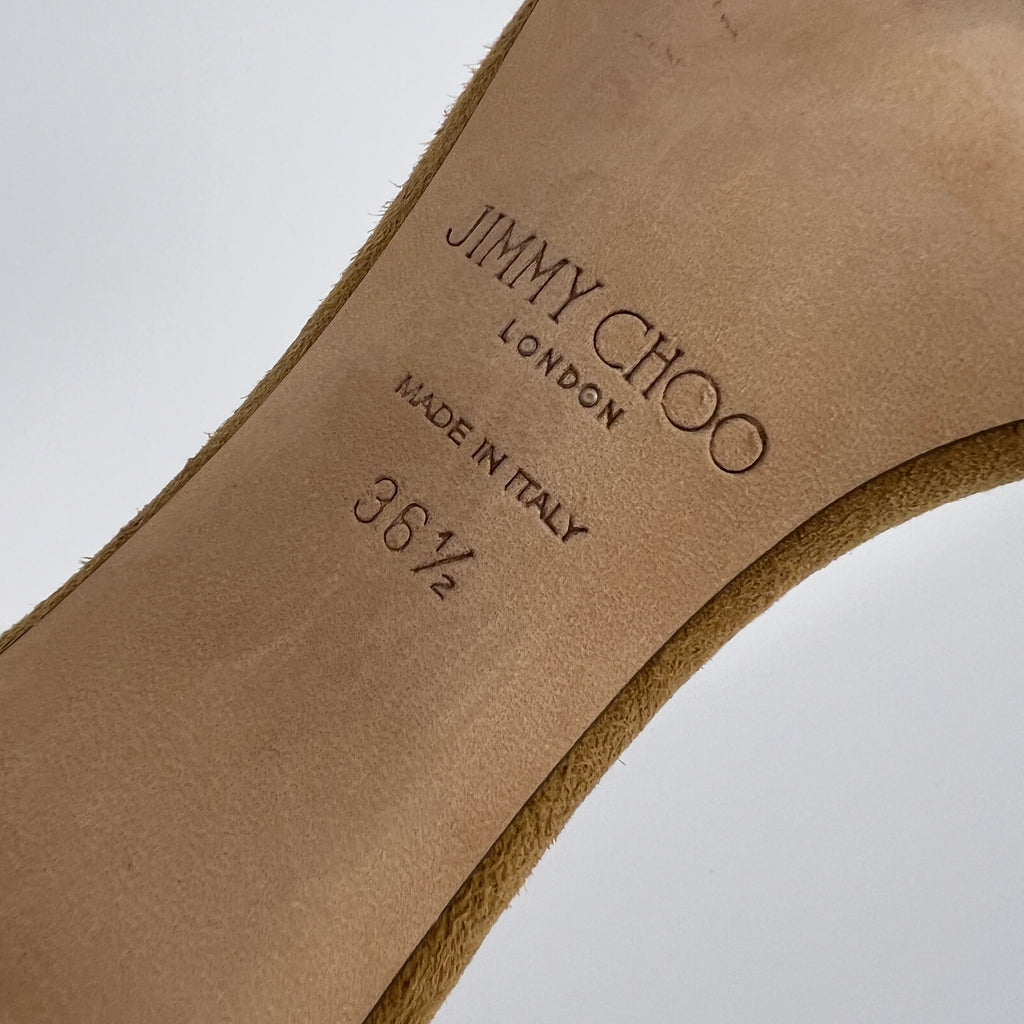 Jimmy Choo | Tan Suede Leather Silver Rhinestone Stud Mules (36.5)