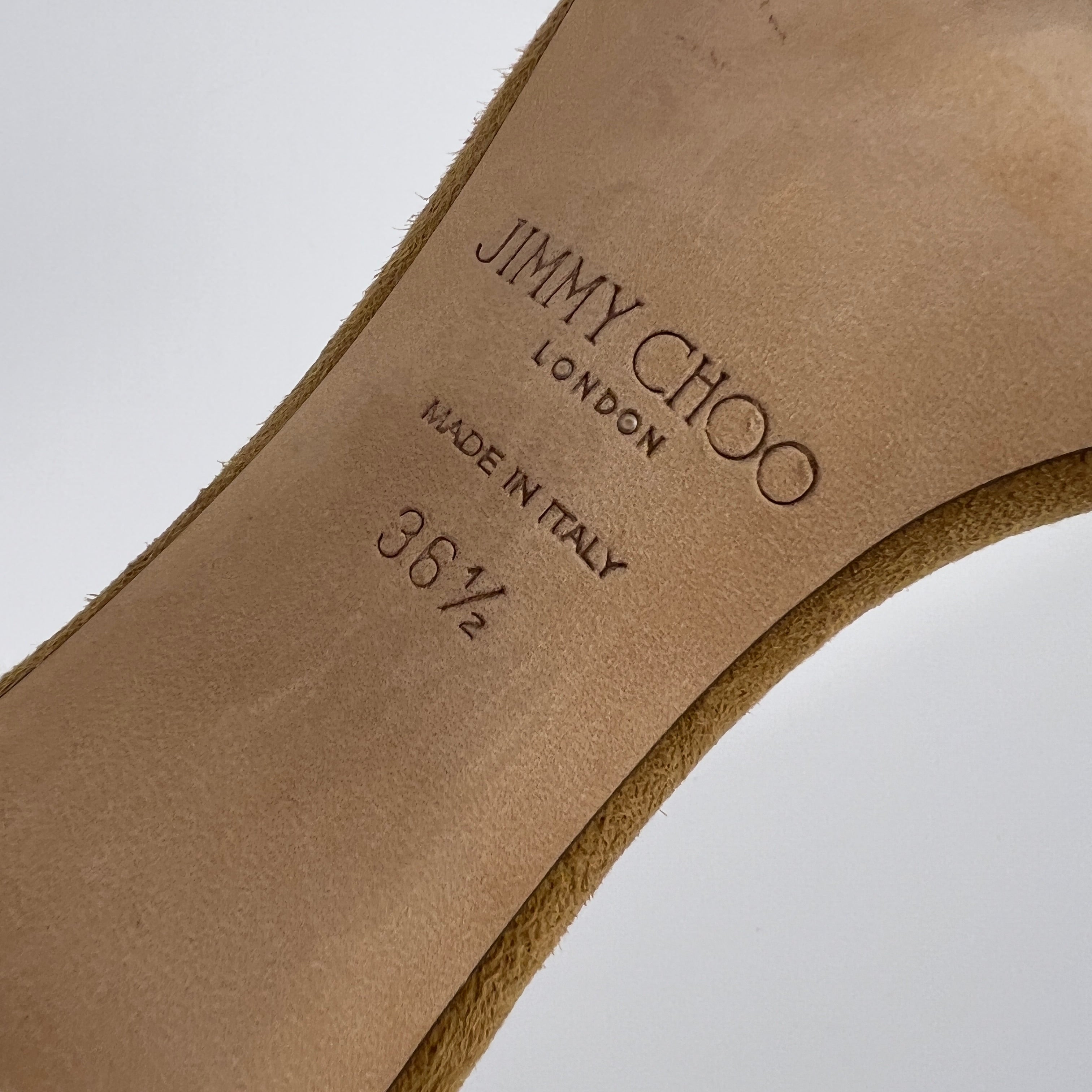 Jimmy Choo | Tan Suede Leather Silver Rhinestone Stud Mules (36.5)