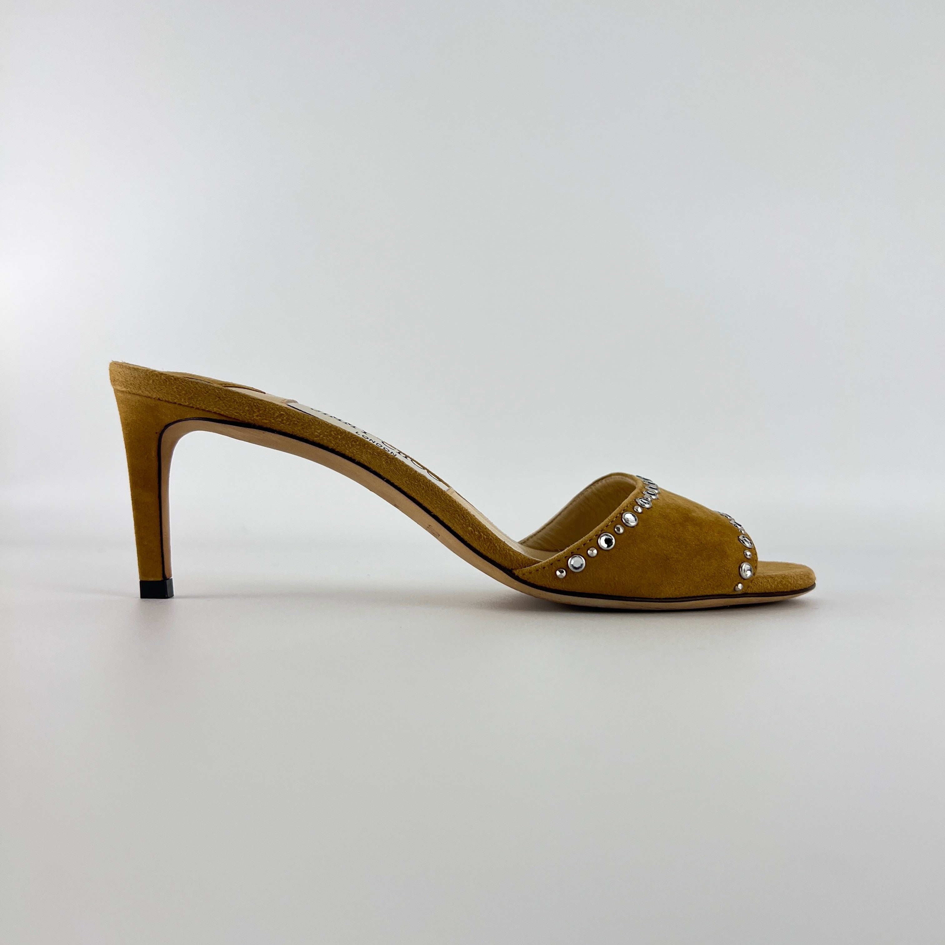 Jimmy Choo | Tan Suede Leather Silver Rhinestone Stud Mules (36.5)