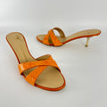Zanotti | Orange Croc Embossed Leather Gold Heel Strappy Sandal Mules (40)