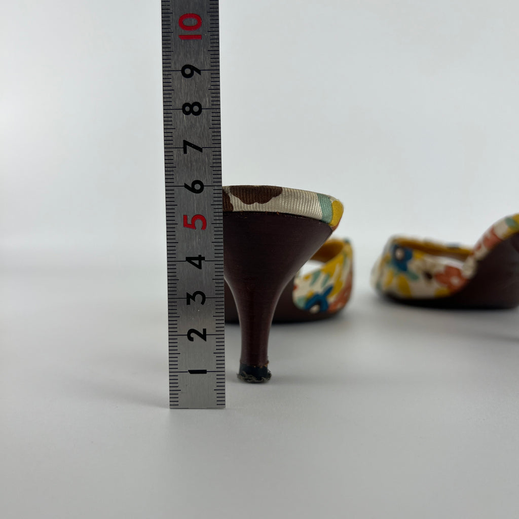 Louis Vuitton | Floral Gold Hardware Logo Kitten Heel Mules (36.5)